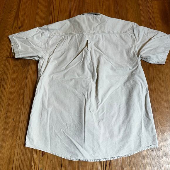 L.L. Bean cream heavy cotton short sleeve button up cargo shirt SIZE M - Picture 5 of 5